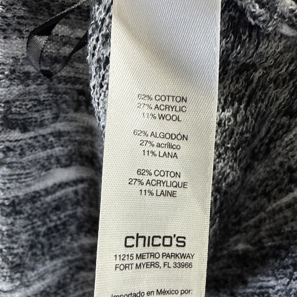 Chicos Womens Tunic Cardigan Sweater Sz Large Wool Blend Black White Long Sleeve - Picture 4 of 7